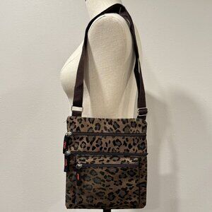Leopard Print Crossbody Bag Adjustable Strap Multiple Zipper Pockets Purse